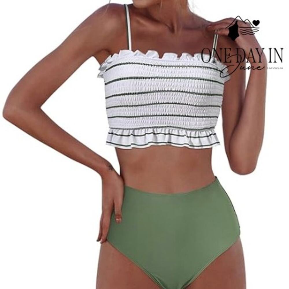 Charmo Smocked High Waist Bikini Swimsuit Size XL